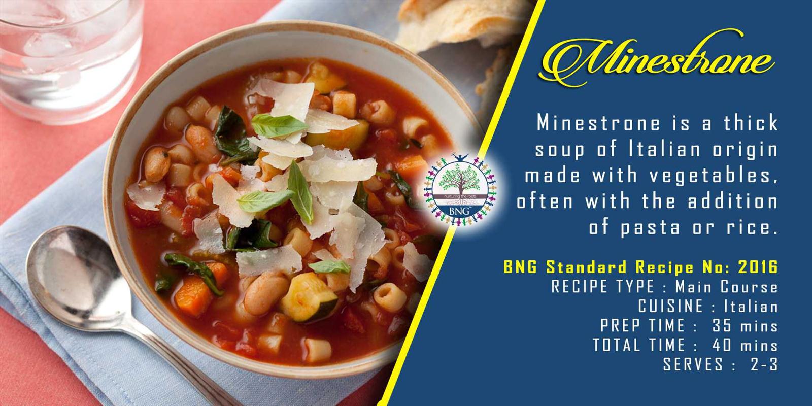 Minestrone soup recipe and step by step methods by BNG Hotel Management Kolkata