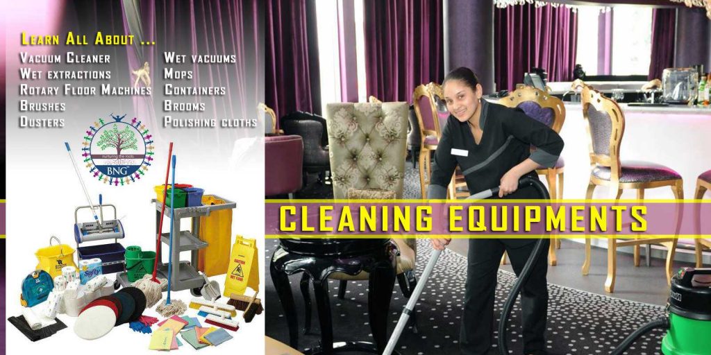 Cleaning equipments used in hotels by BNG Hotel Management Kolkata