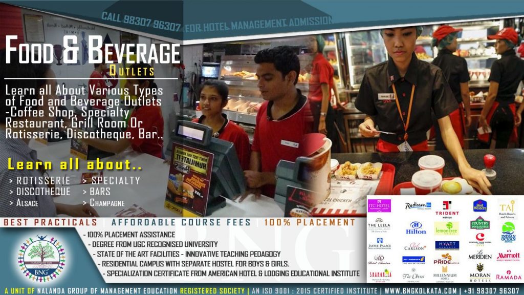 various types of food and beverage outlets by BNG Hotel Management Kolkata