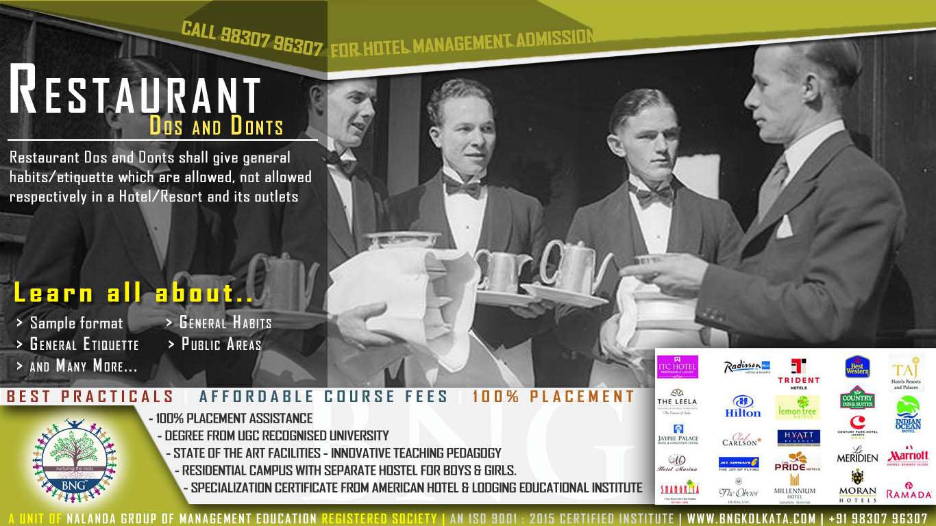 restaurant dos and donts by BNG Hotel Management Kolkata