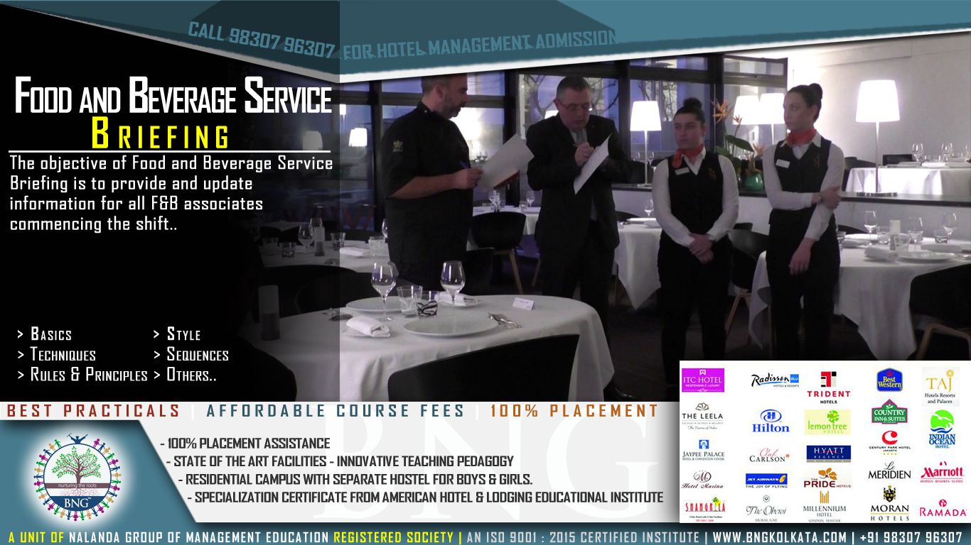 Food And Beverage Service Briefing | BNG Hotel Management Institute