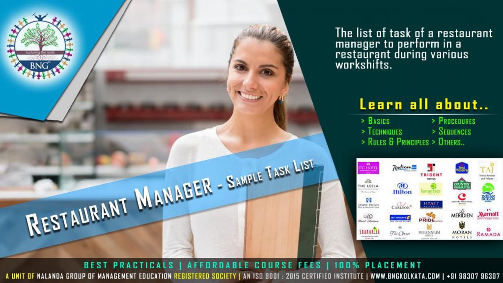 Restaurant Manager - Sample Task List by BNG Hotel Management Kolkata